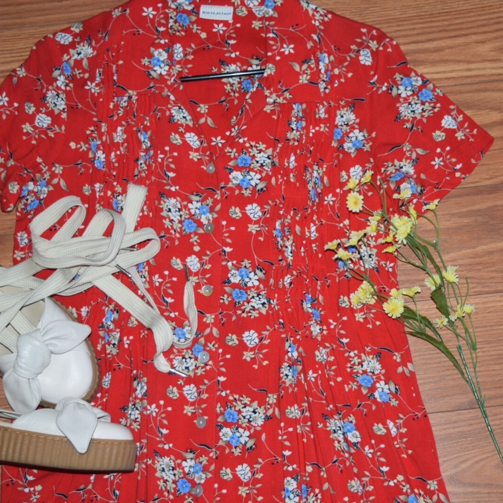 Vintage Red Floral Maxi Dress - Picture 5 of 8